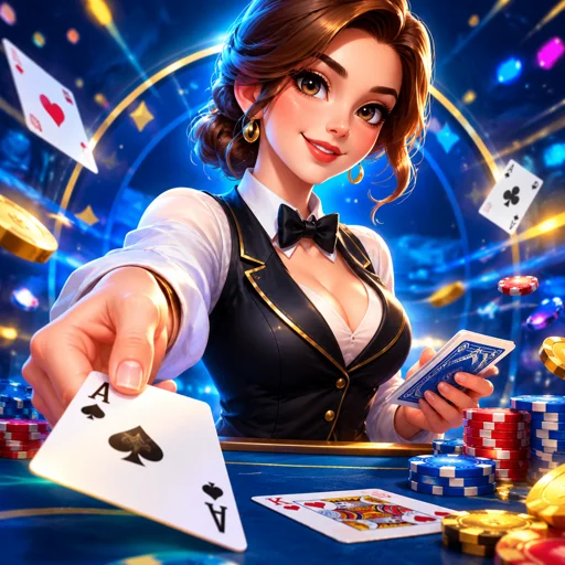 Mesa de blackjack com cartas na tela