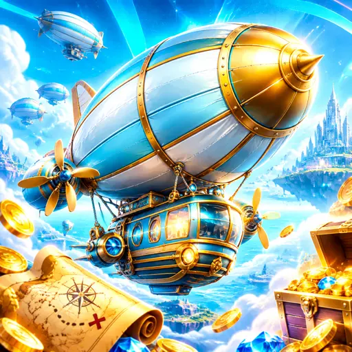 Dirigível dourado subendo no jogo Zeppelin